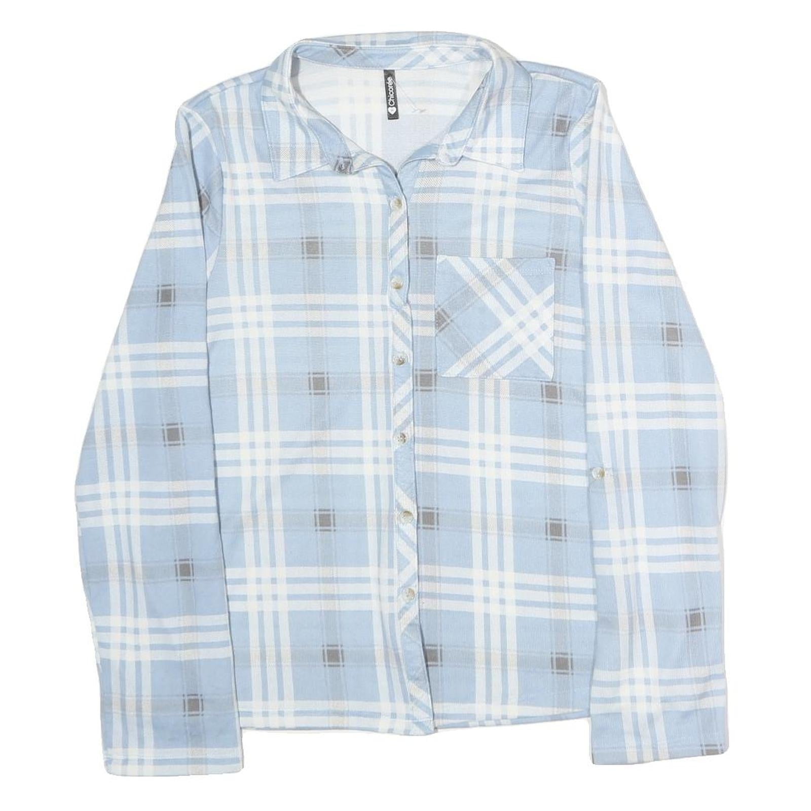 CHICOREE Womens Blue & White Check Shirt M Cotton Blend Button Long Sleeve