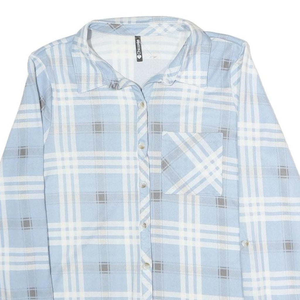 CHICOREE Womens Blue & White Check Shirt M Cotton Blend Button Long Sleeve