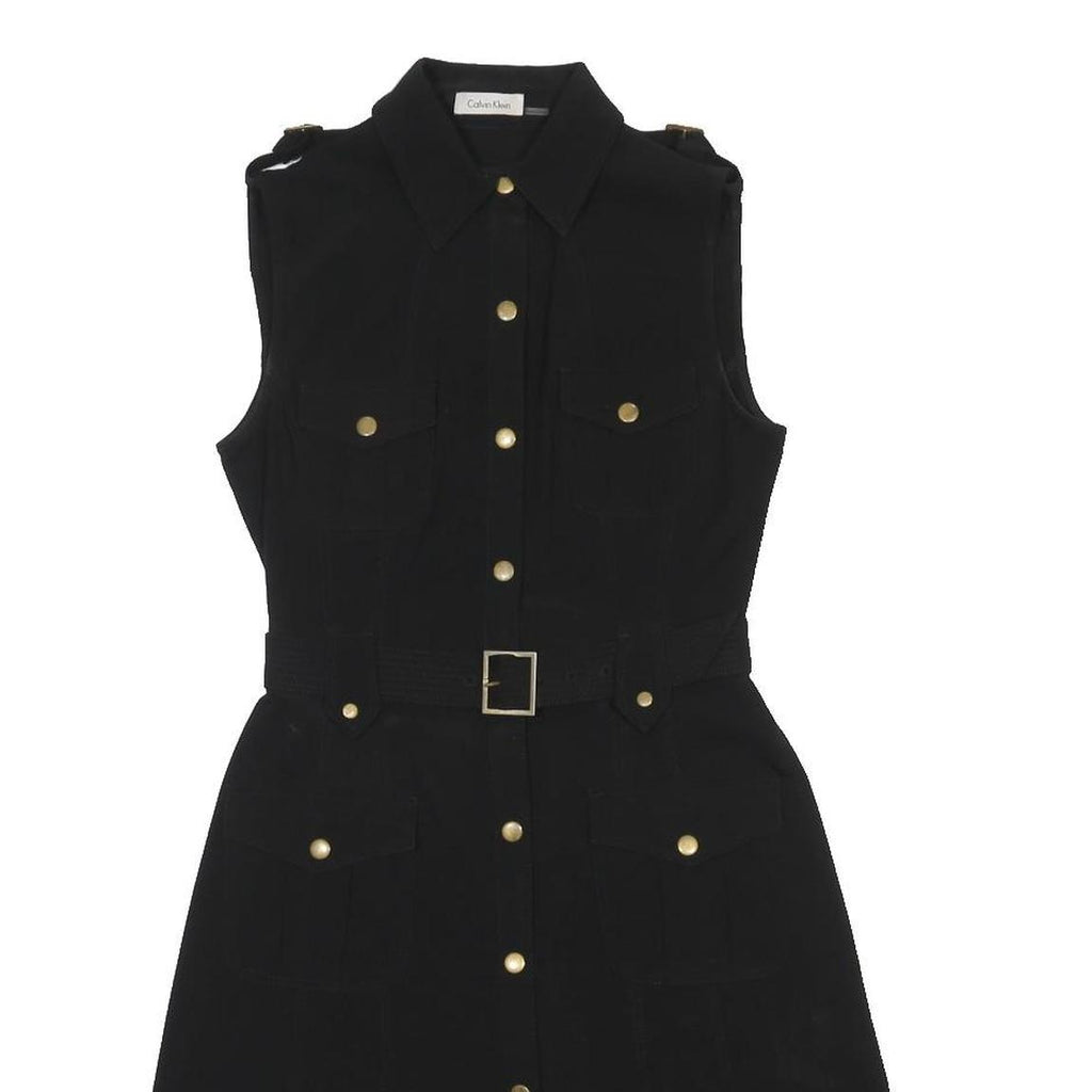 CALVIN KLEIN Womens Black Sleeveless Shirt Dress Polyester Blend Belted S
