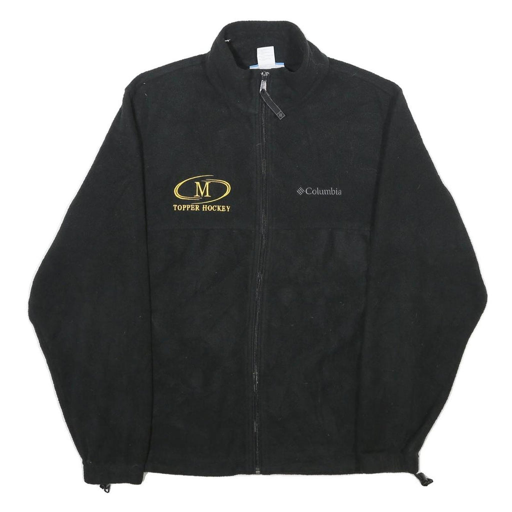 COLUMBIA Mens Black Polyester Zip Jacket M Fleece Topper Hockey Embroidered