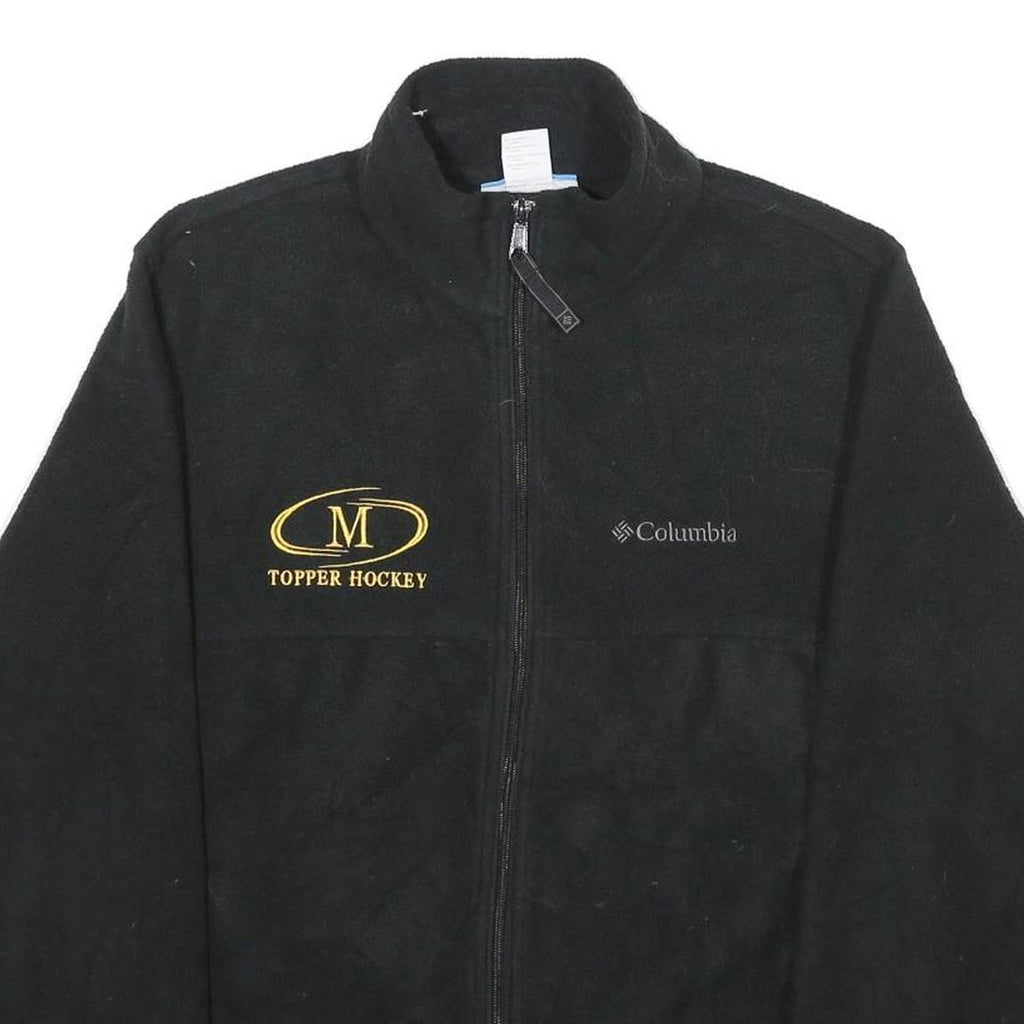 COLUMBIA Mens Black Polyester Zip Jacket M Fleece Topper Hockey Embroidered