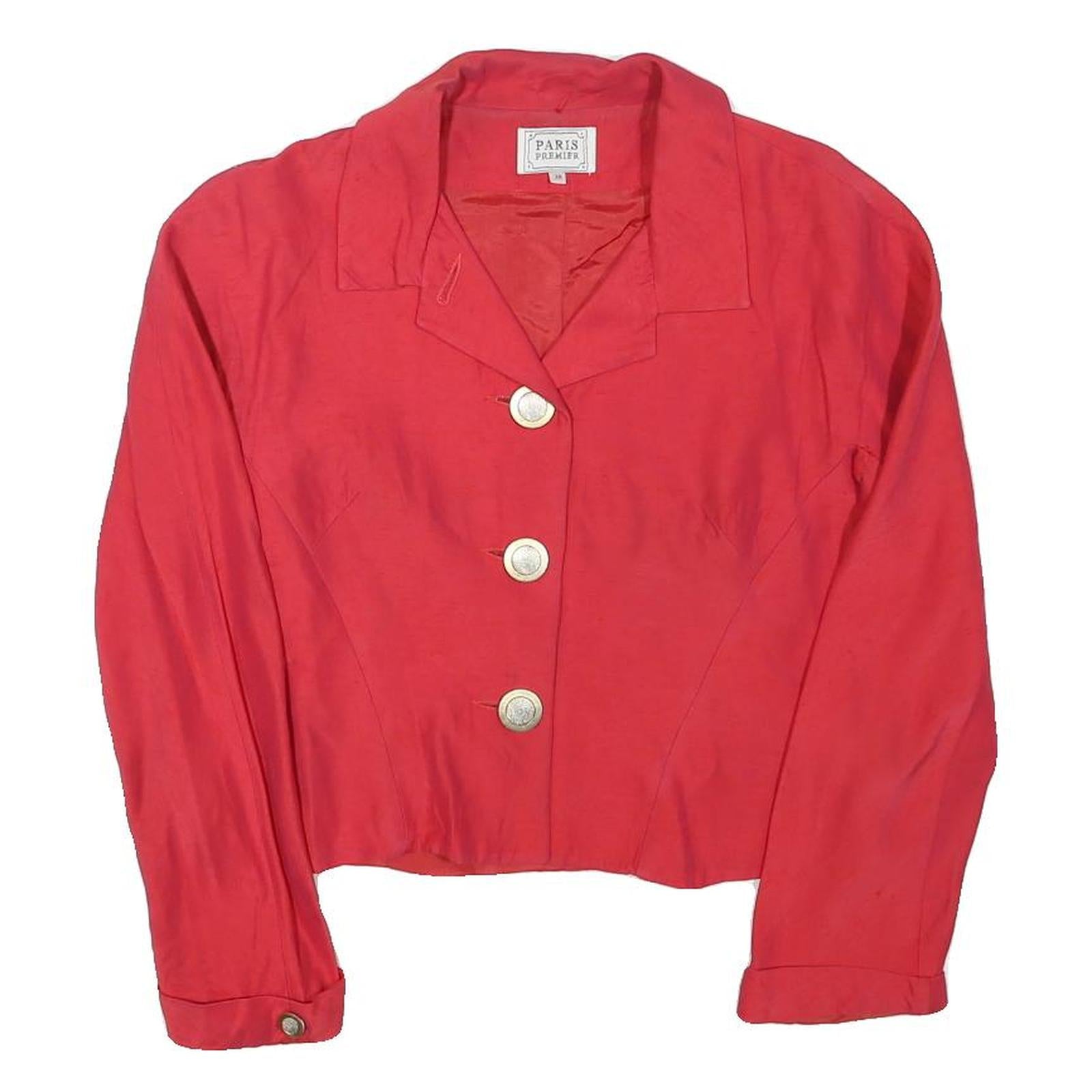 PARIS PREMIER Womens Red Button Jacket XS Linen Blend Plain Classic Cropped