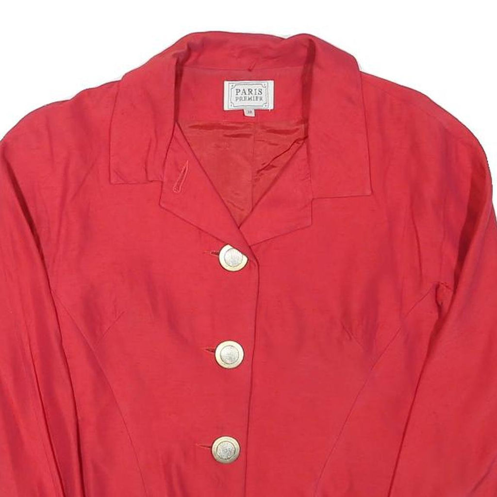 PARIS PREMIER Womens Red Button Jacket XS Linen Blend Plain Classic Cropped