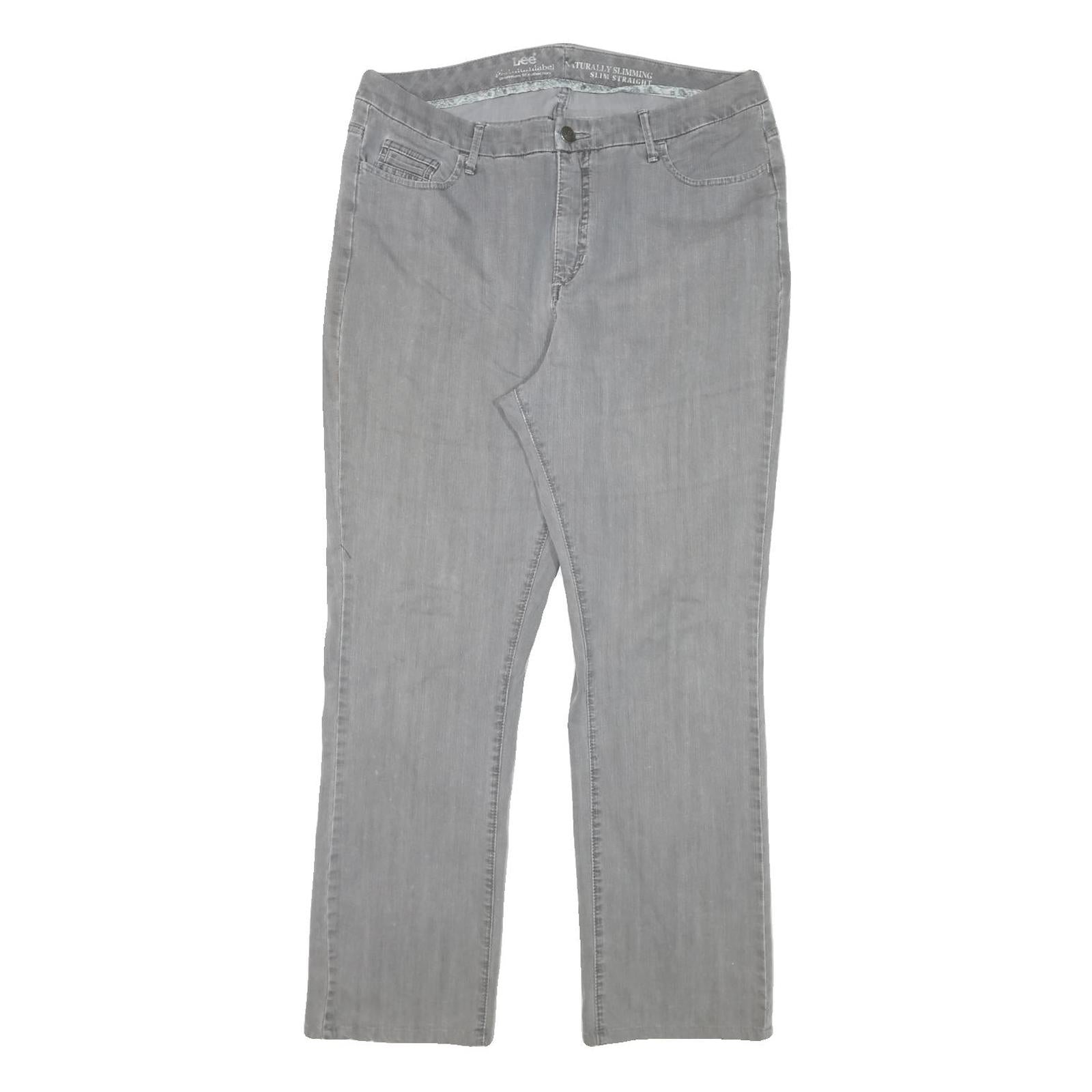 LEE Womens Regular Grey Denim Straight Jeans Cotton Blend W34 L28 Classic Zip