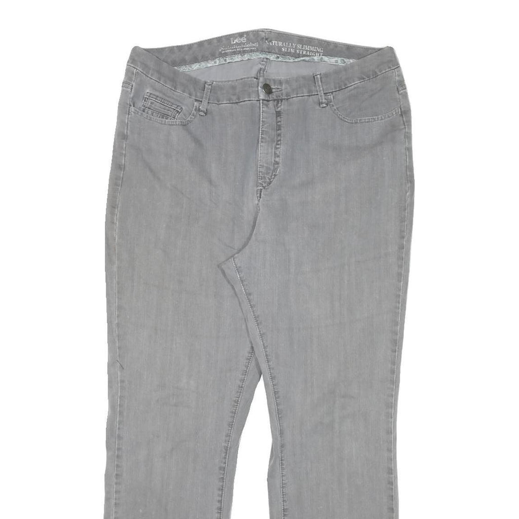 LEE Womens Regular Grey Denim Straight Jeans Cotton Blend W34 L28 Classic Zip