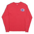 CHAMPION Mens Red Graphic T-Shirt M Long Sleeve Crew Neck Athletic Cotton