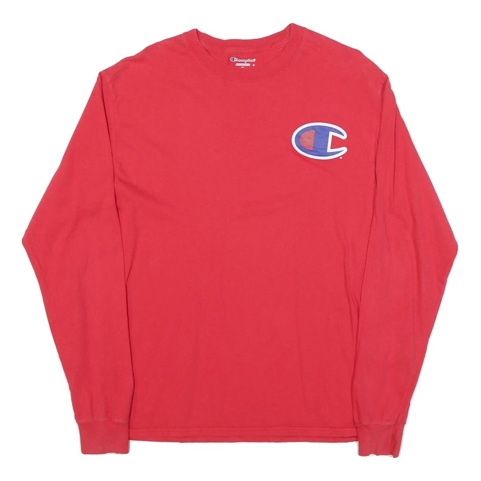 CHAMPION Mens Red Graphic T-Shirt M Long Sleeve Crew Neck Athletic Cotton