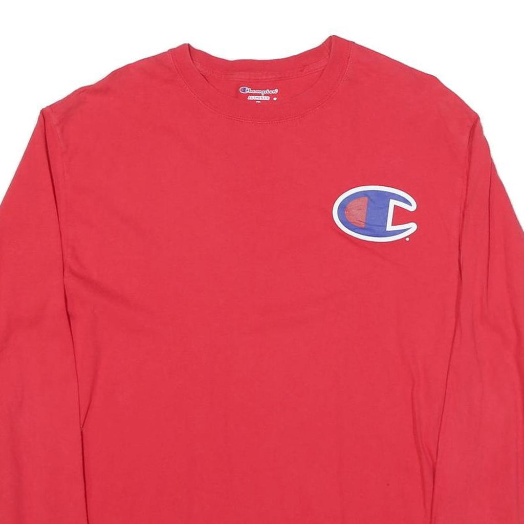 CHAMPION Mens Red Graphic T-Shirt M Long Sleeve Crew Neck Athletic Cotton