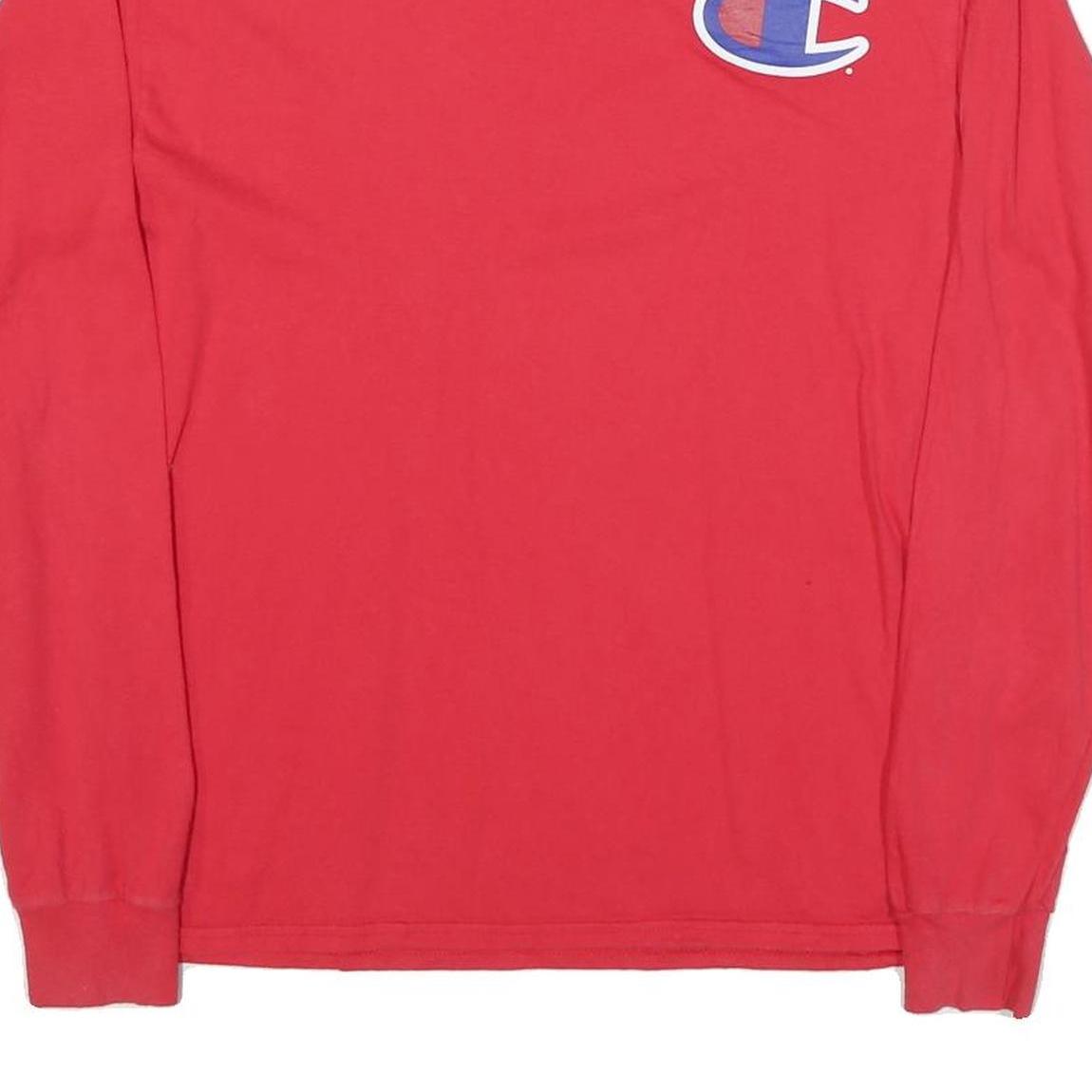 CHAMPION Mens Red Graphic T-Shirt M Long Sleeve Crew Neck Athletic Cotton