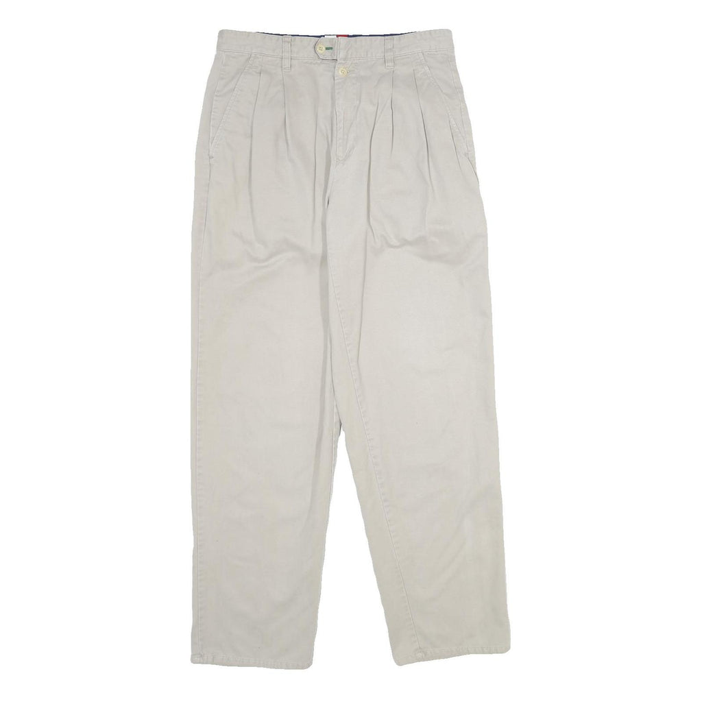 TOMMY HILFIGER Mens Cotton Beige Classic Straight Trousers W31 L32 Casual Zip