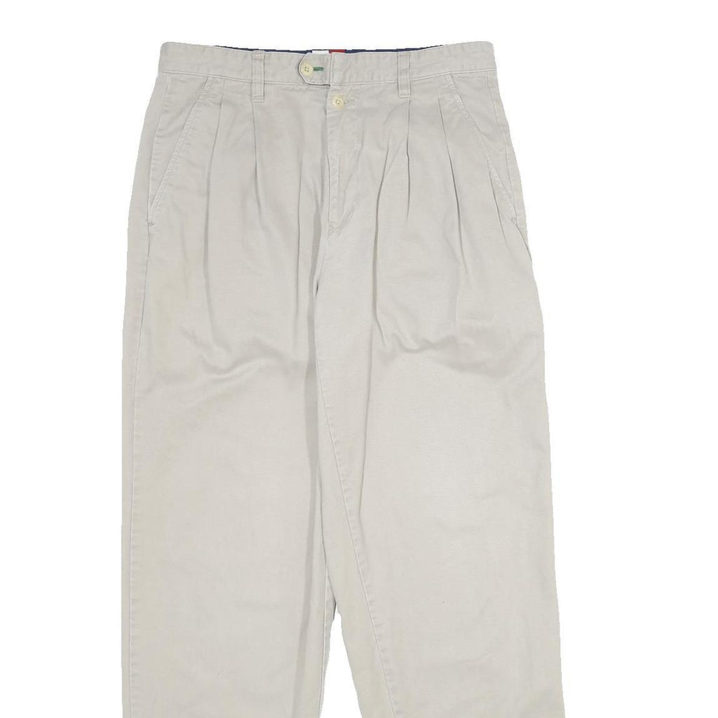 TOMMY HILFIGER Mens Cotton Beige Classic Straight Trousers W31 L32 Casual Zip