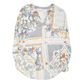Womens White Printed Long Sleeve V-Neck Top M Patchwork Floral Zebra Design