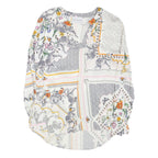 Womens White Printed Long Sleeve V-Neck Top M Patchwork Floral Zebra Design