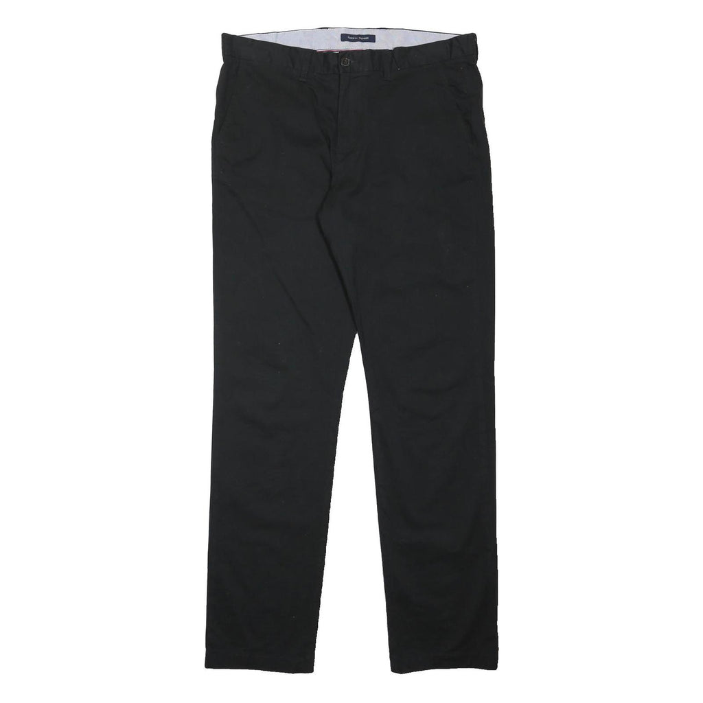 TOMMY HILFIGER Mens Cotton Blend Black Regular Leg Trousers W36 L34 Classic Zip
