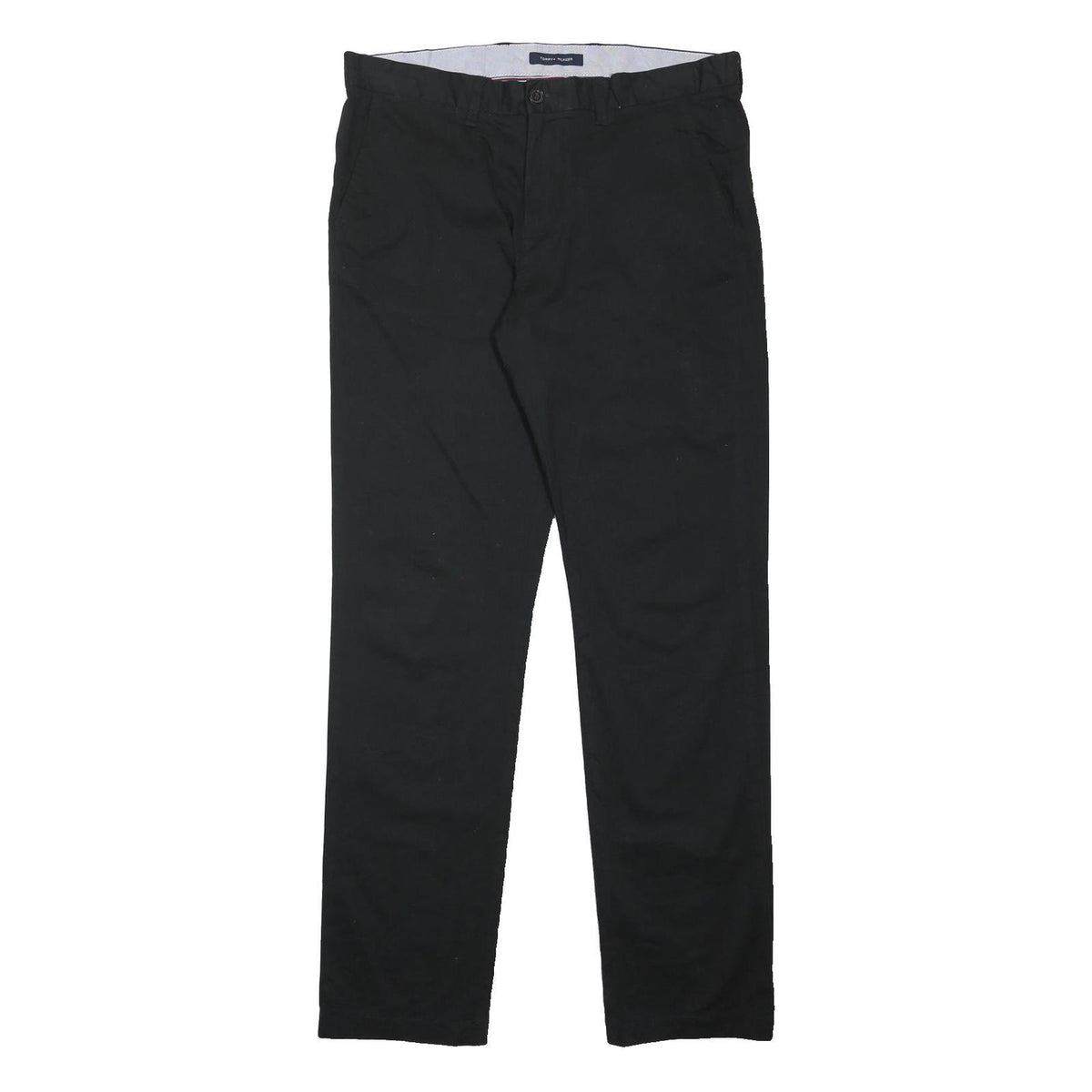TOMMY HILFIGER Mens Cotton Blend Black Regular Leg Trousers W36 L34 Classic Zip