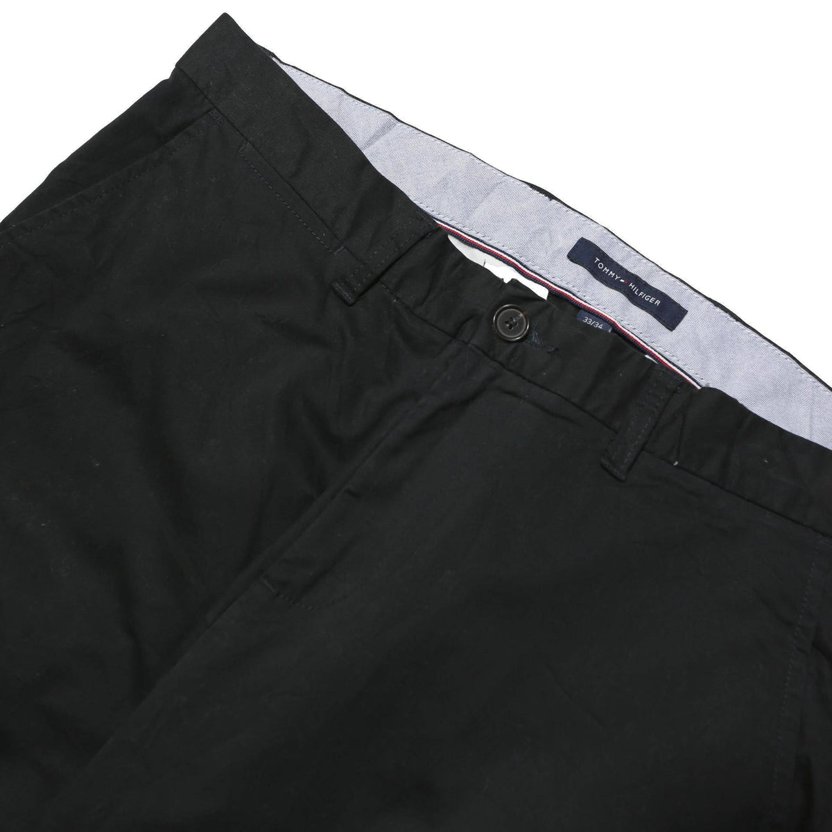 TOMMY HILFIGER Mens Cotton Blend Black Regular Leg Trousers W36 L34 Classic Zip