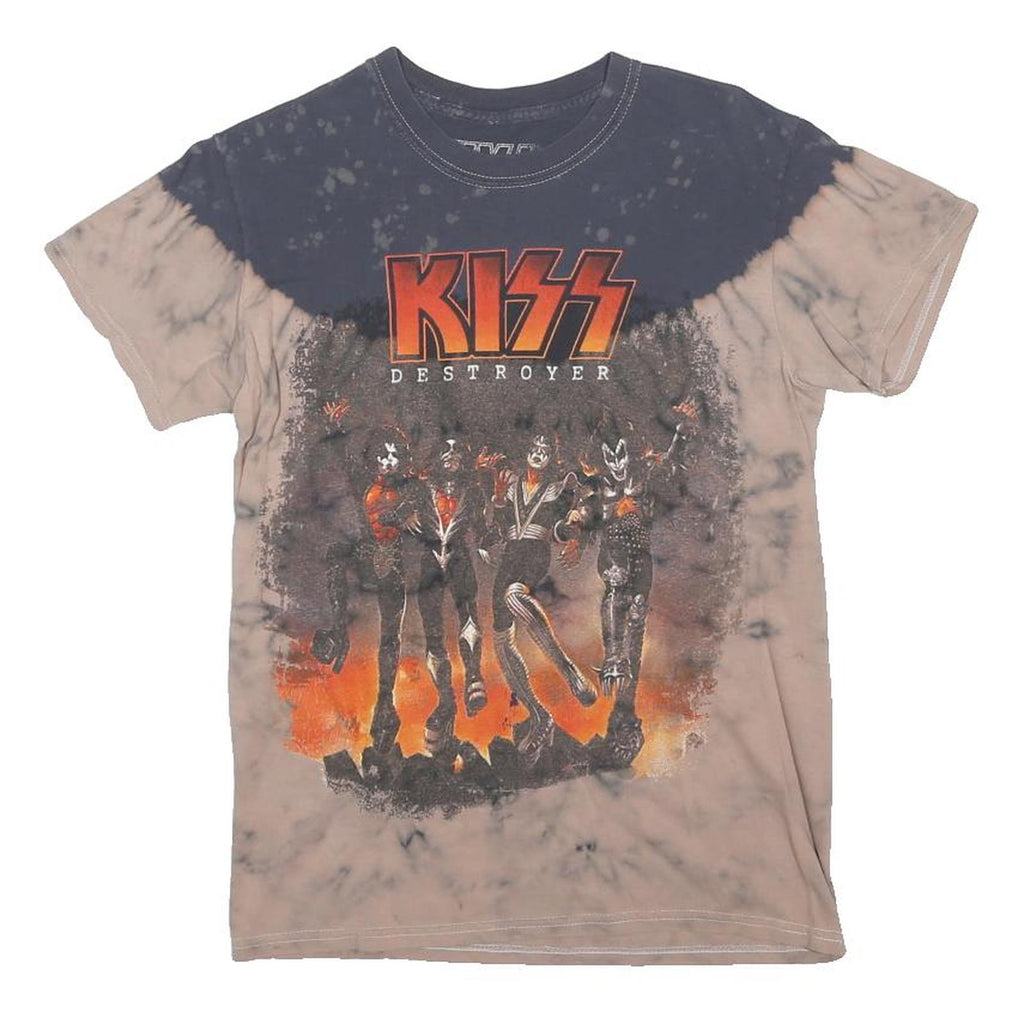 KISS Mens Black & Beige Band Graphic T-Shirt S Short Sleeve Crew Neck Vintage