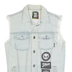 NNIM Mens Blue Denim Sleeveless Patchwork Cotton M Jacket Distressed