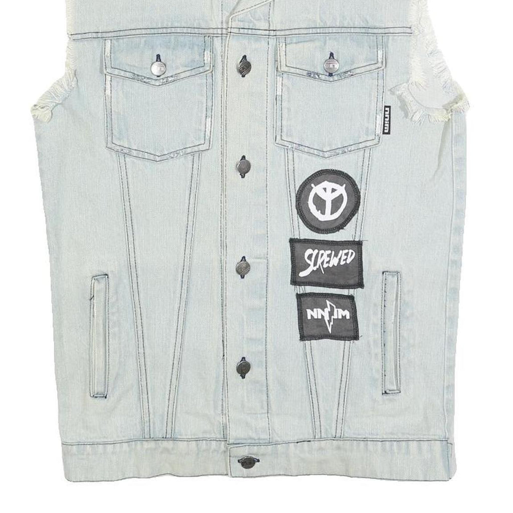 NNIM Mens Blue Denim Sleeveless Patchwork Cotton M Jacket Distressed