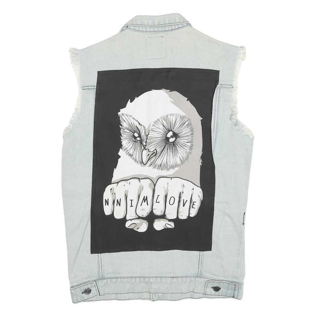 NNIM Mens Blue Denim Sleeveless Patchwork Cotton M Jacket Distressed