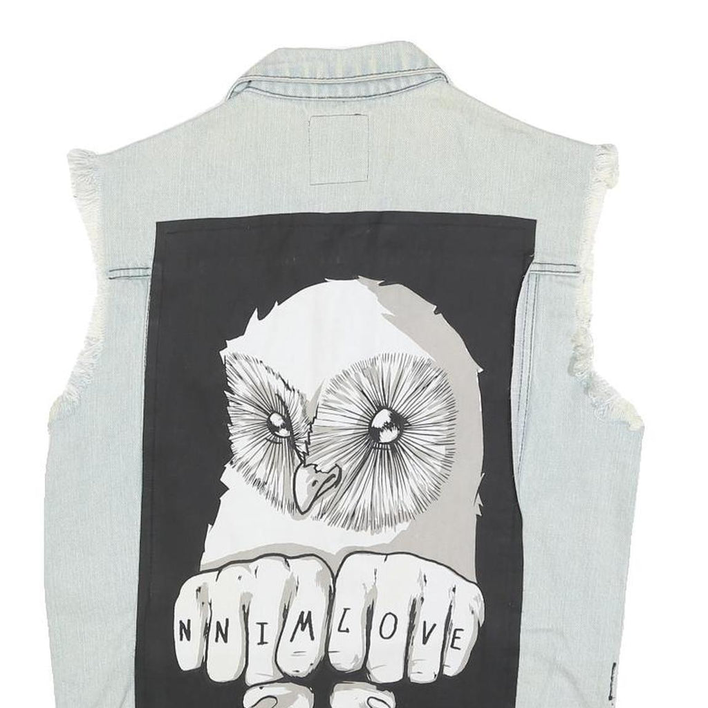 NNIM Mens Blue Denim Sleeveless Patchwork Cotton M Jacket Distressed