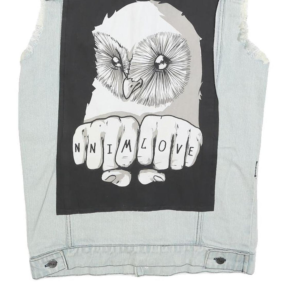NNIM Mens Blue Denim Sleeveless Patchwork Cotton M Jacket Distressed