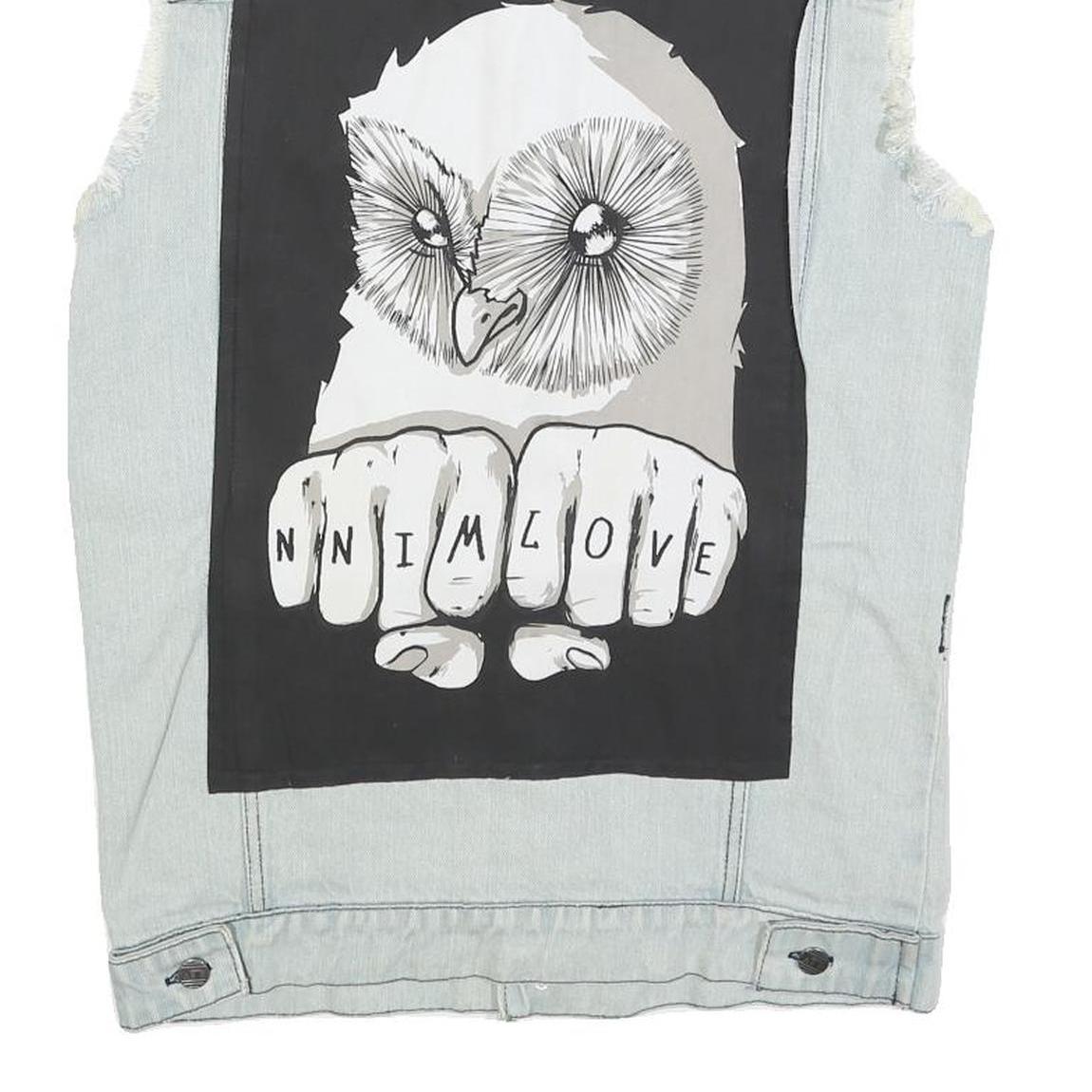 NNIM Mens Blue Denim Sleeveless Patchwork Cotton M Jacket Distressed