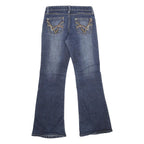 SOUTH POLE Womens Blue Relaxed Wide-Leg Denim Jeans W28 L30 Embellished Pockets
