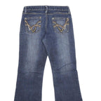 SOUTH POLE Womens Blue Relaxed Wide-Leg Denim Jeans W28 L30 Embellished Pockets