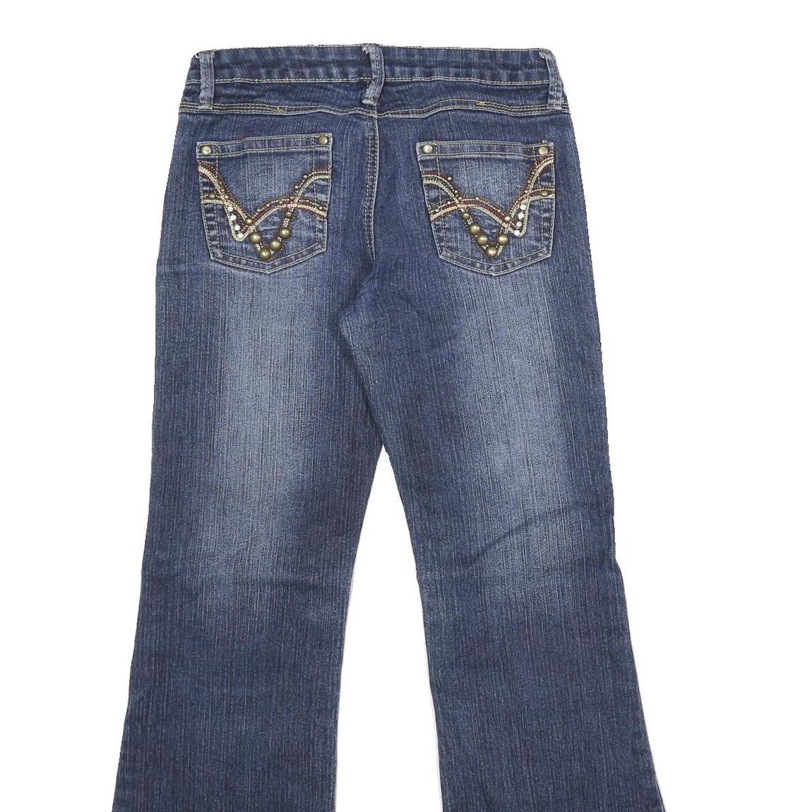 SOUTH POLE Womens Blue Relaxed Wide-Leg Denim Jeans W28 L30 Embellished Pockets