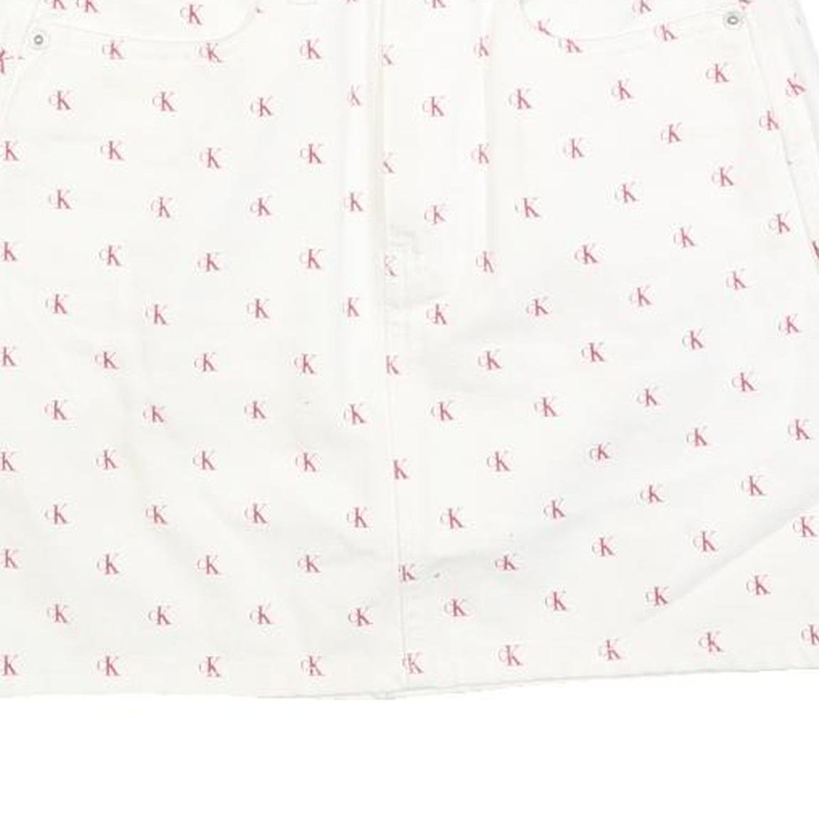 CALVIN KLEIN Womens White Cotton Blend Mini Denim Skirt XS Logo Print