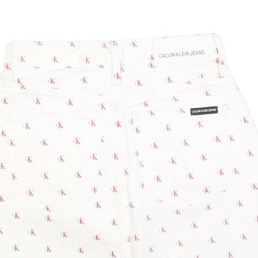 CALVIN KLEIN Womens White Cotton Blend Mini Denim Skirt XS Logo Print