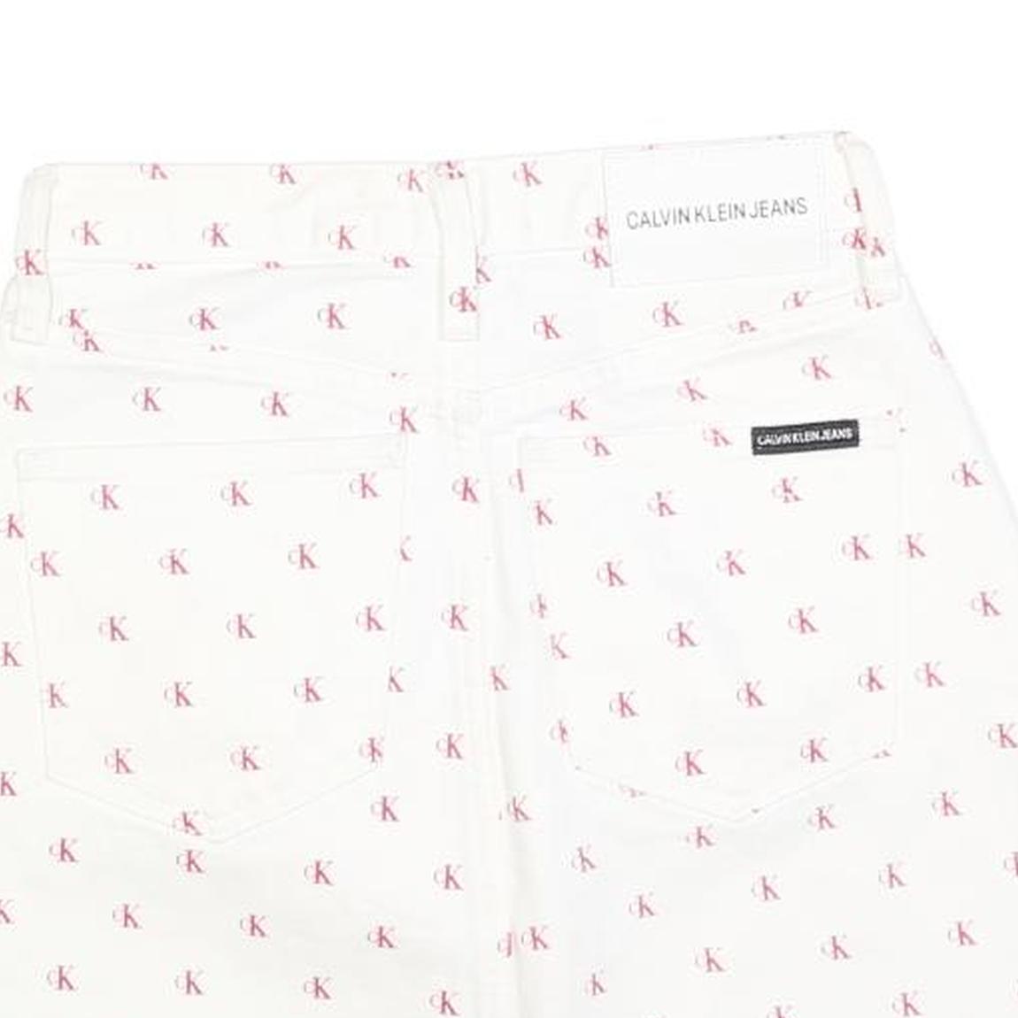 CALVIN KLEIN Womens White Cotton Blend Mini Denim Skirt XS Logo Print