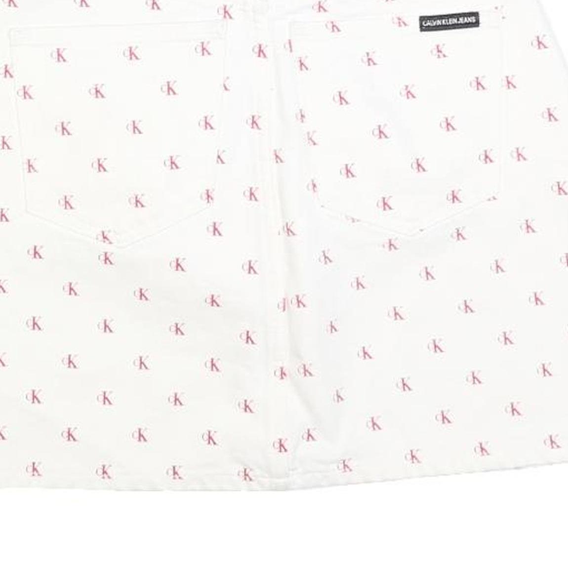 CALVIN KLEIN Womens White Cotton Blend Mini Denim Skirt XS Logo Print