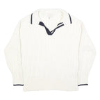 JOULES Womens White Navy Cable Knit Rugby Collar Cotton Blend Jumper UK 14
