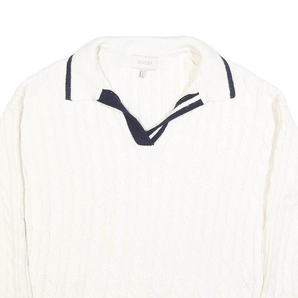 JOULES Womens White Navy Cable Knit Rugby Collar Cotton Blend Jumper UK 14