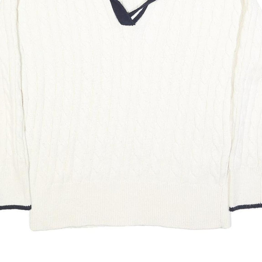 JOULES Womens White Navy Cable Knit Rugby Collar Cotton Blend Jumper UK 14