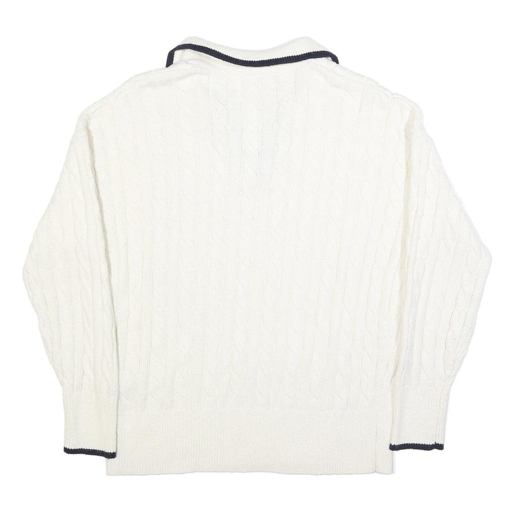 JOULES Womens White Navy Cable Knit Rugby Collar Cotton Blend Jumper UK 14