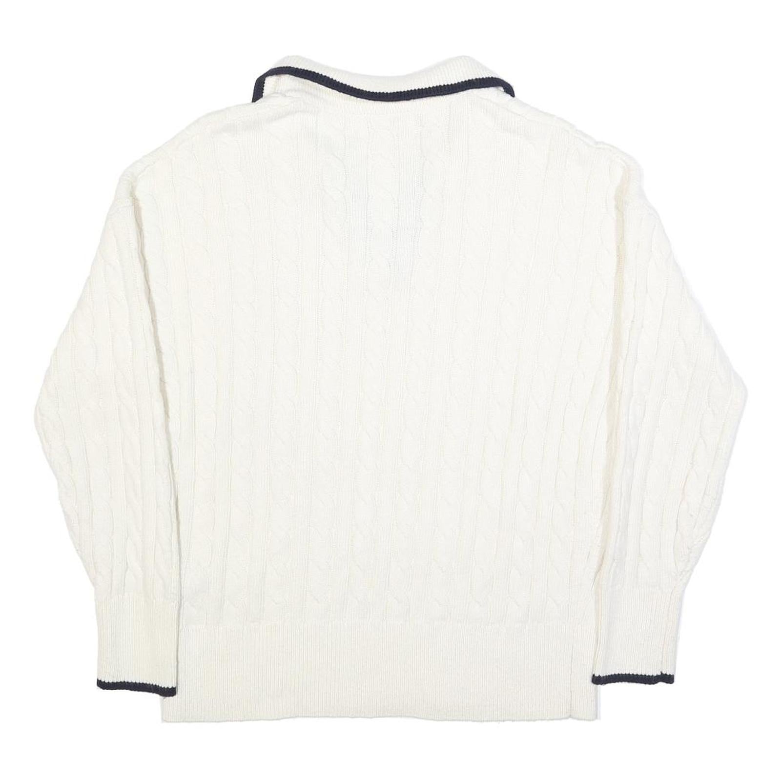 JOULES Womens White Navy Cable Knit Rugby Collar Cotton Blend Jumper UK 14
