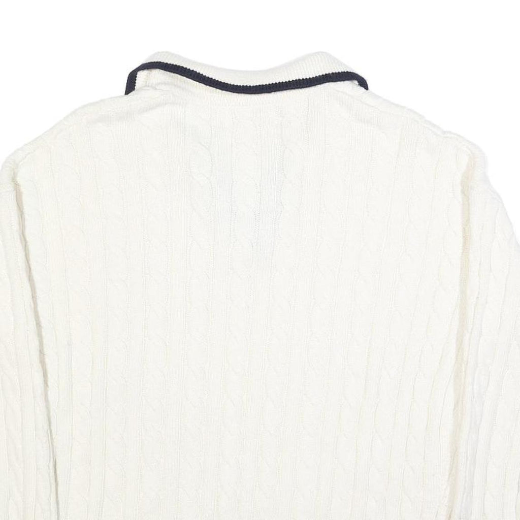 JOULES Womens White Navy Cable Knit Rugby Collar Cotton Blend Jumper UK 14