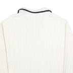 JOULES Womens White Navy Cable Knit Rugby Collar Cotton Blend Jumper UK 14