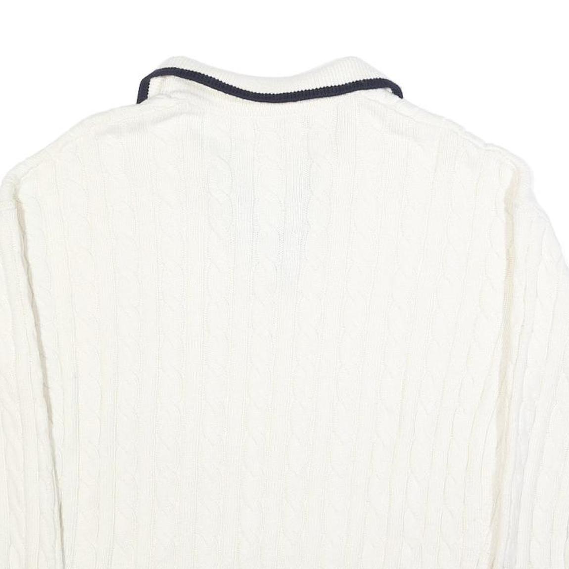 JOULES Womens White Navy Cable Knit Rugby Collar Cotton Blend Jumper UK 14