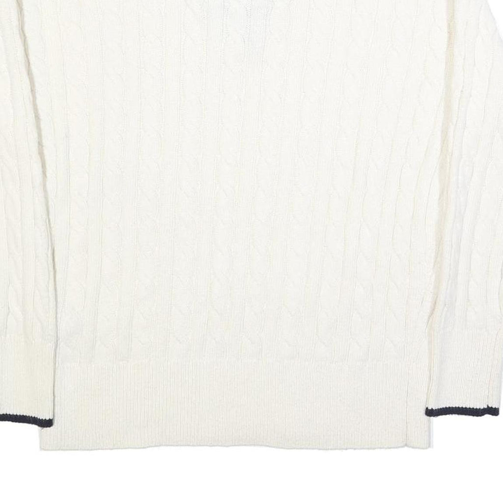 JOULES Womens White Navy Cable Knit Rugby Collar Cotton Blend Jumper UK 14