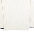 JOULES Womens White Navy Cable Knit Rugby Collar Cotton Blend Jumper UK 14