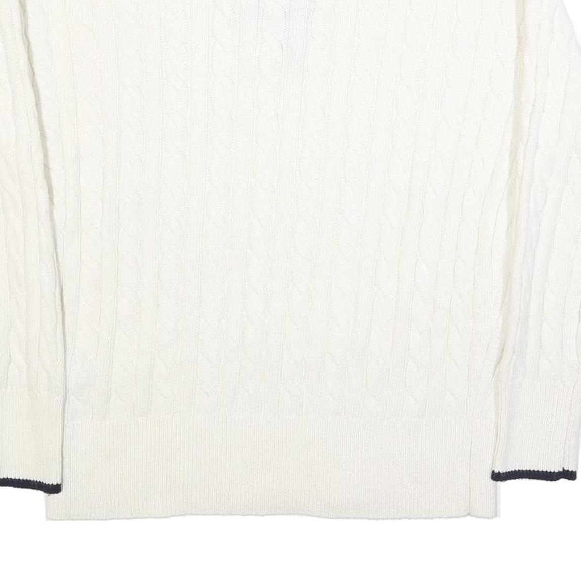 JOULES Womens White Navy Cable Knit Rugby Collar Cotton Blend Jumper UK 14