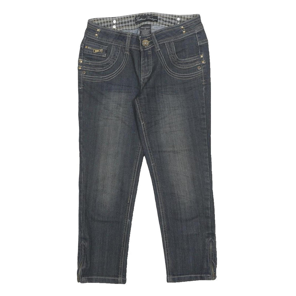INSTANT VINTAGE Womens Regular Denim Jeans Dark Blue W26 L21 Zip Pockets