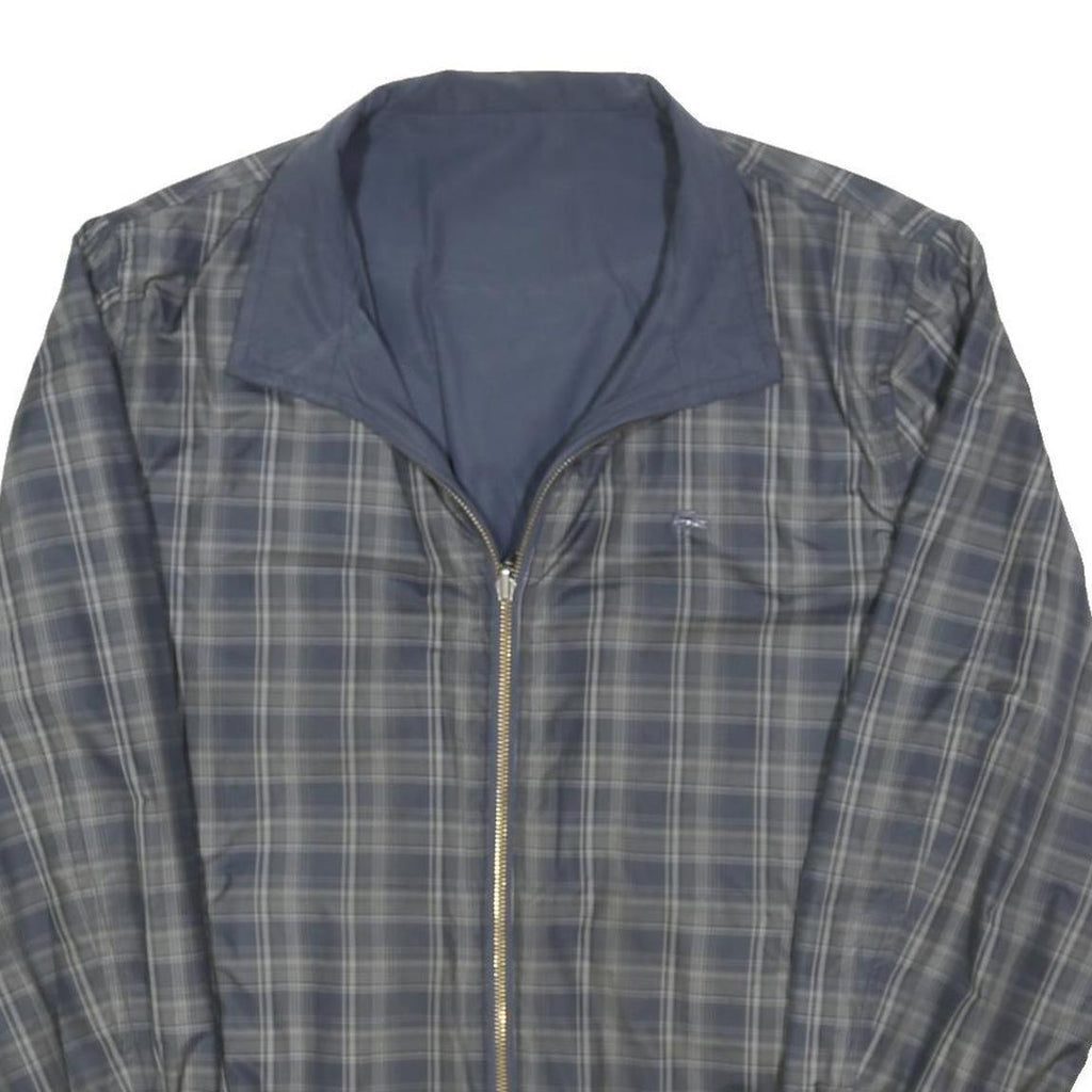 LACOSTE Mens Blue Grey Check Jacket L Polyester Blend Zip Casual Regular Fit