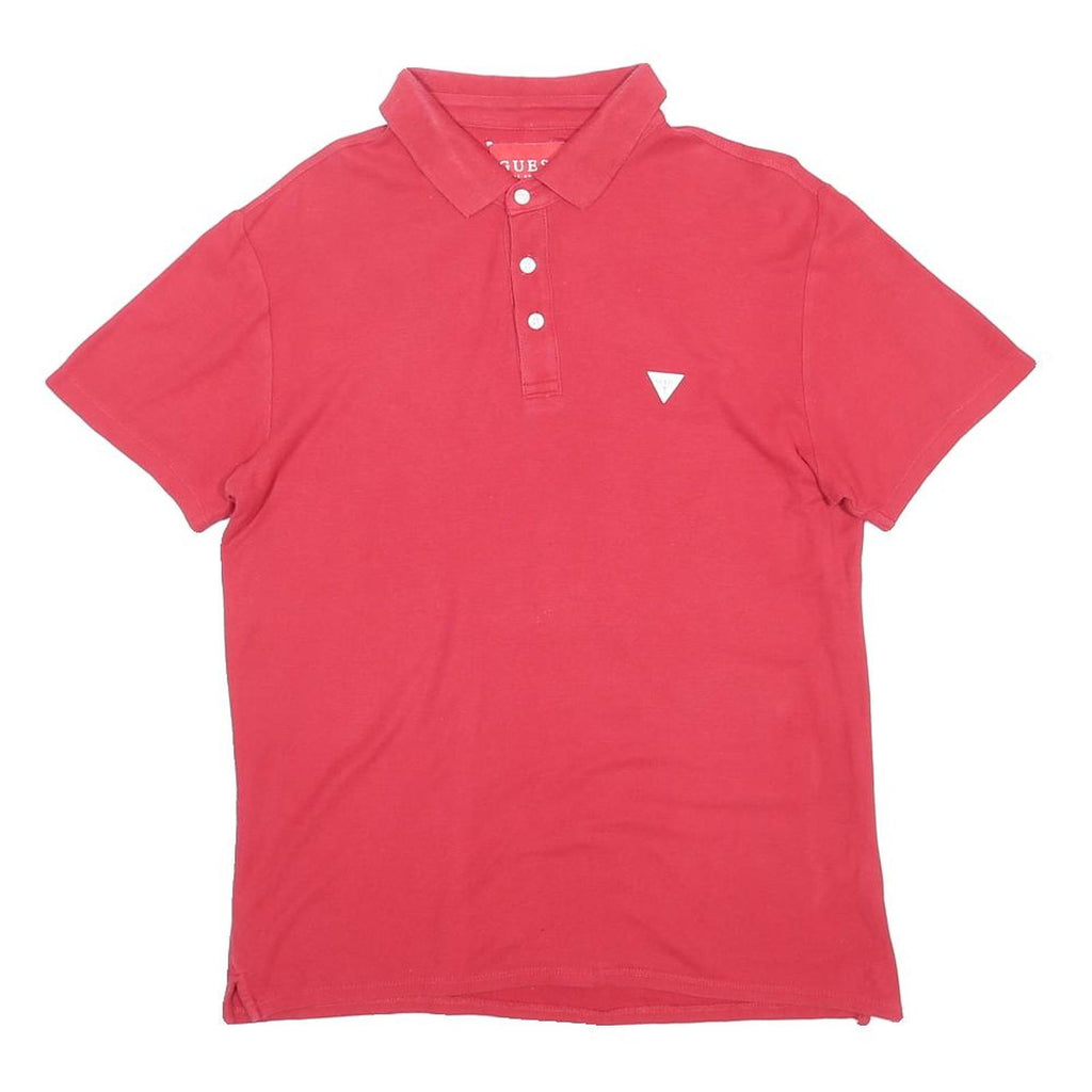 GUESS Mens Red Short Sleeve Plain Polo Shirt M Classic Casual Wear