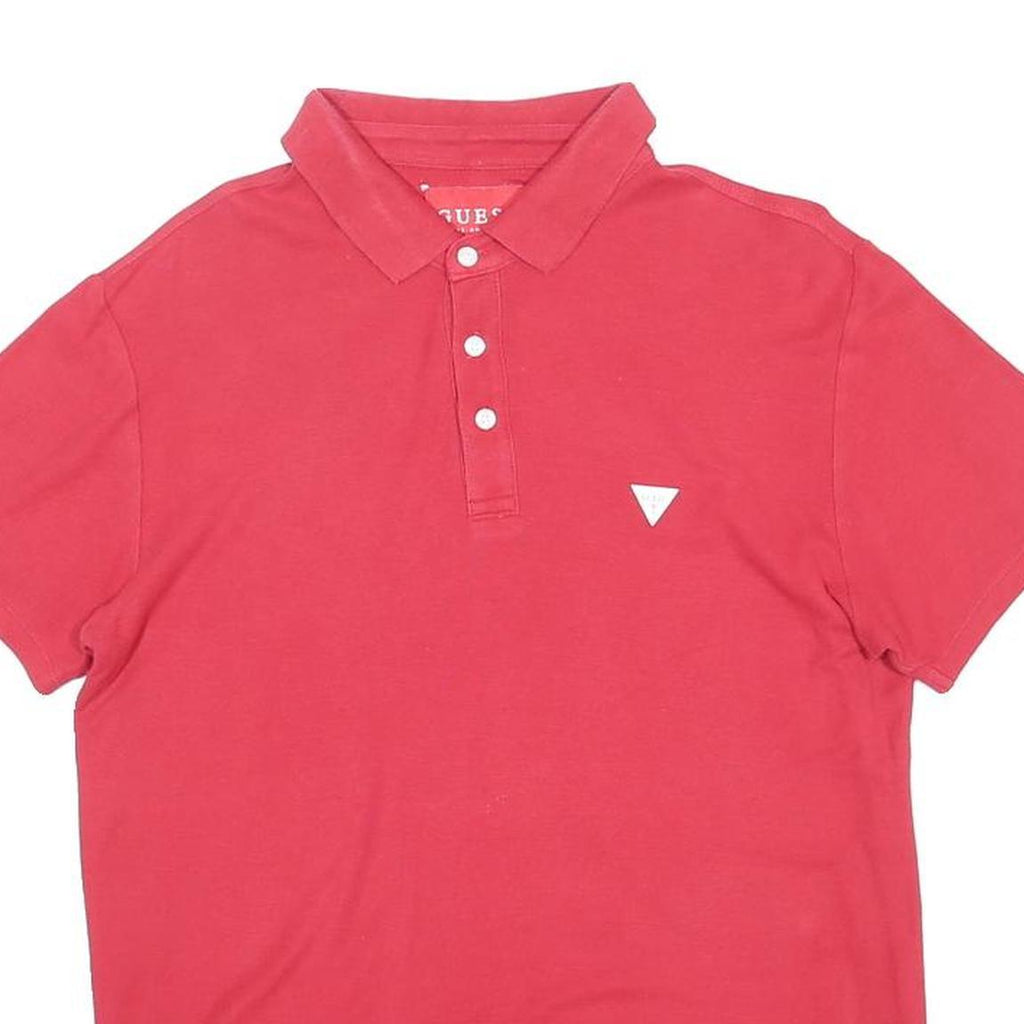 GUESS Mens Red Short Sleeve Plain Polo Shirt M Classic Casual Wear