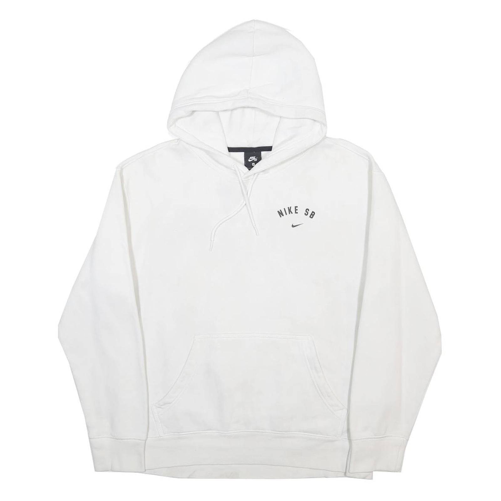 NIKE Mens White Nike SB Hoodie M Cotton Blend Pullover Large Graphic Print